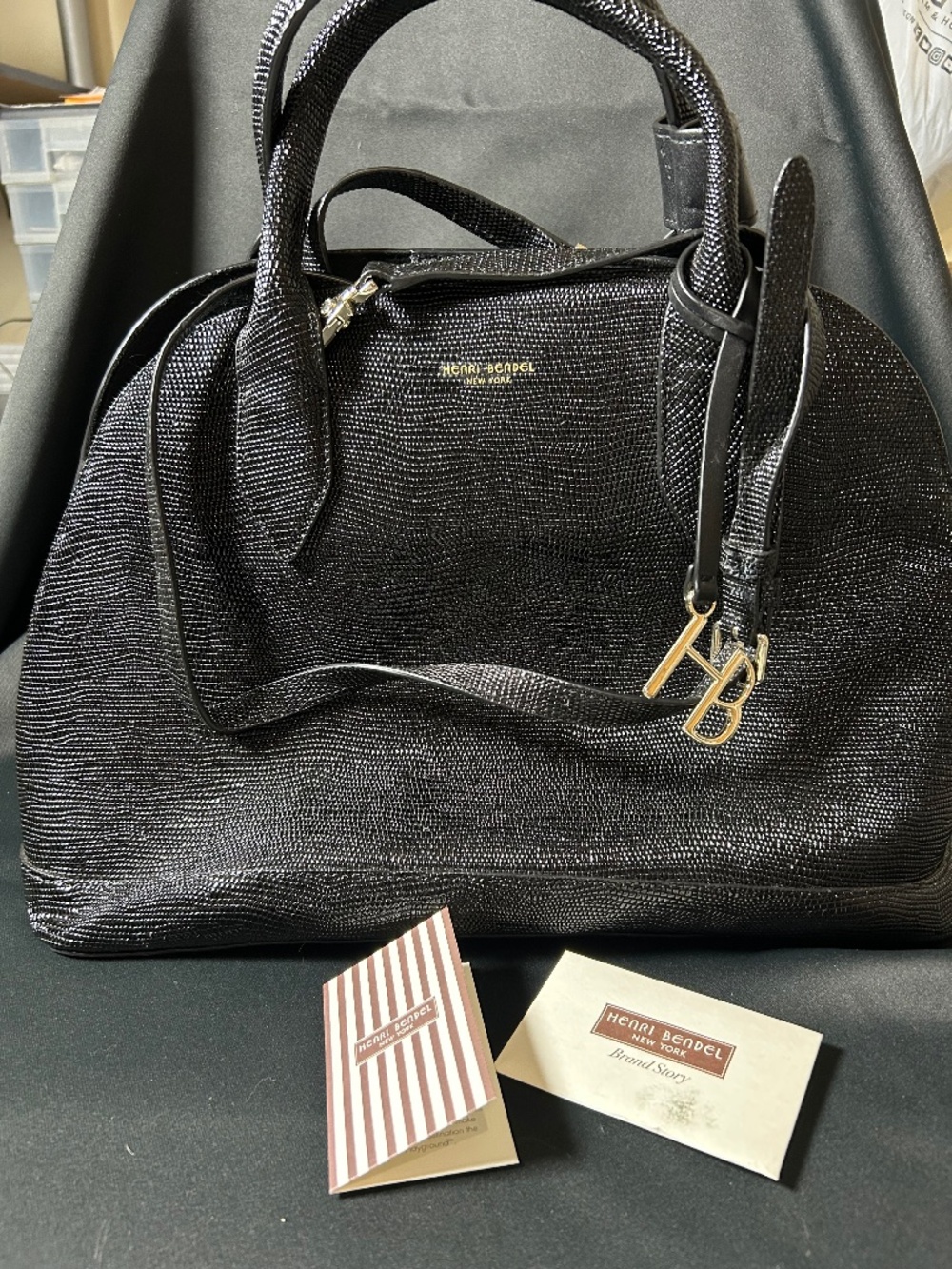 Pristine Henri Bendel Carlyle Satchel Lizard Embossed Black Leather (Deadstock)
